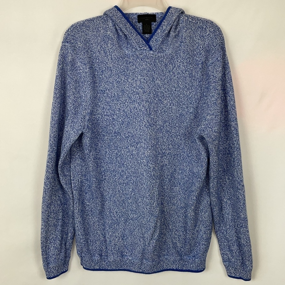 Magaschoni Men's Marled Blue Knit Hooded Long Sleeve Sweater - Size Medium/Large